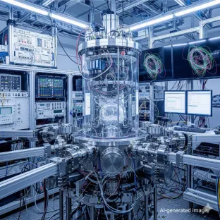 Apparecchiatura da laboratorio ad alta tecnologia con tubi al neon per la fisica delle particelle. L'immagine illustra il ruolo del neon, un gas inerte, nei rivelatori e nelle camere a bolle per la ricerca scientifica.