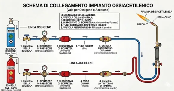 Schema di collegamento impianto ossiacetilenico